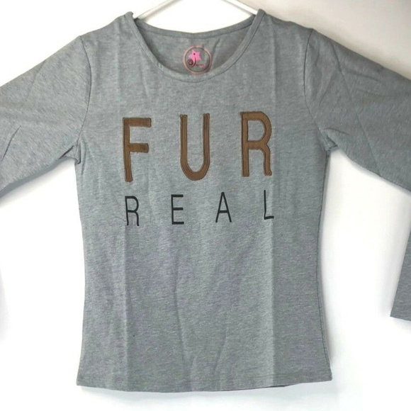 Dream Star Other - Dream Star Girls Long Sleeve Faux Fur Applique Tee